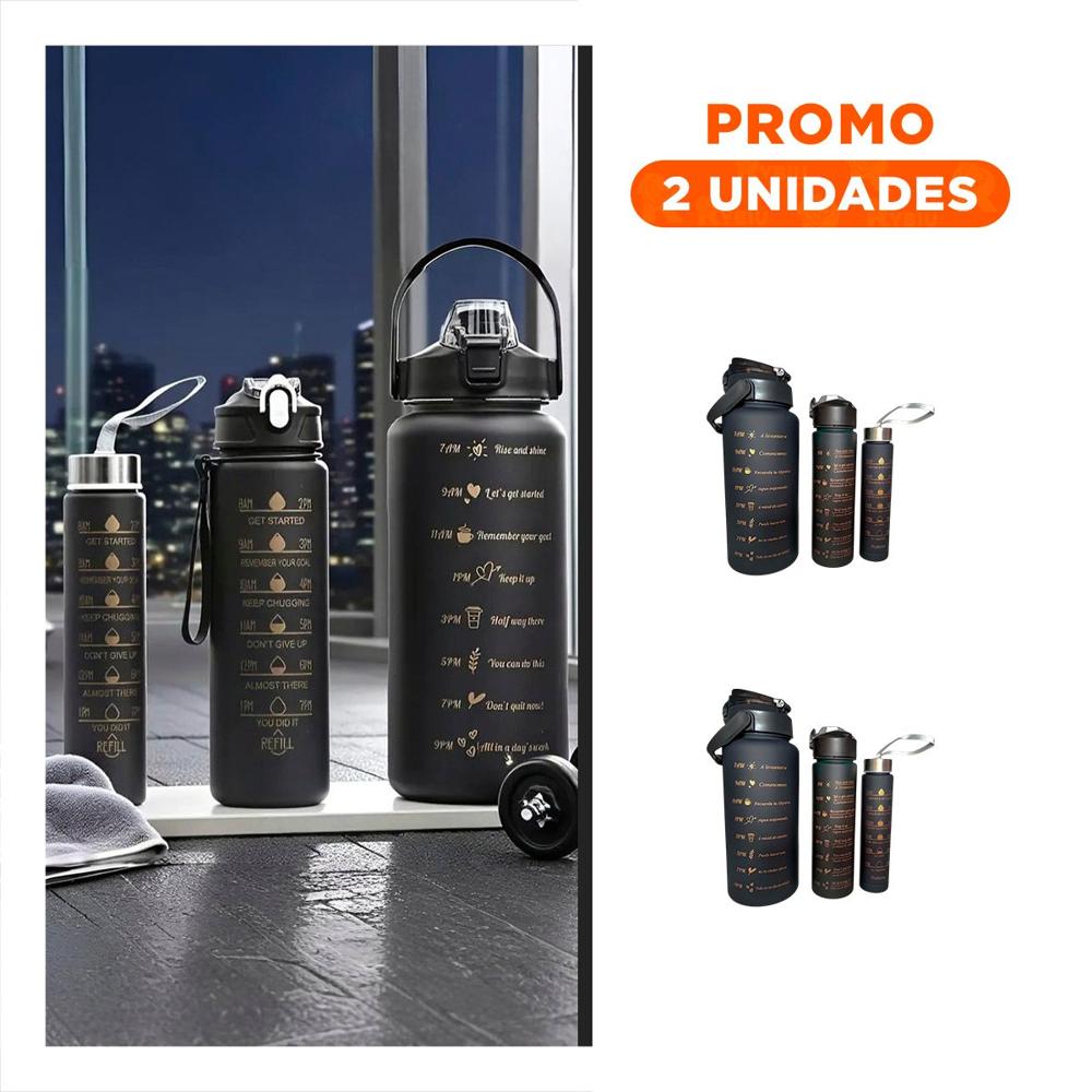 Pack2 Tomatodos Set de 3 Negro con Tapa de Plastico y Medidas 2 L 1 L y 300 Ml YRegalo Sticker