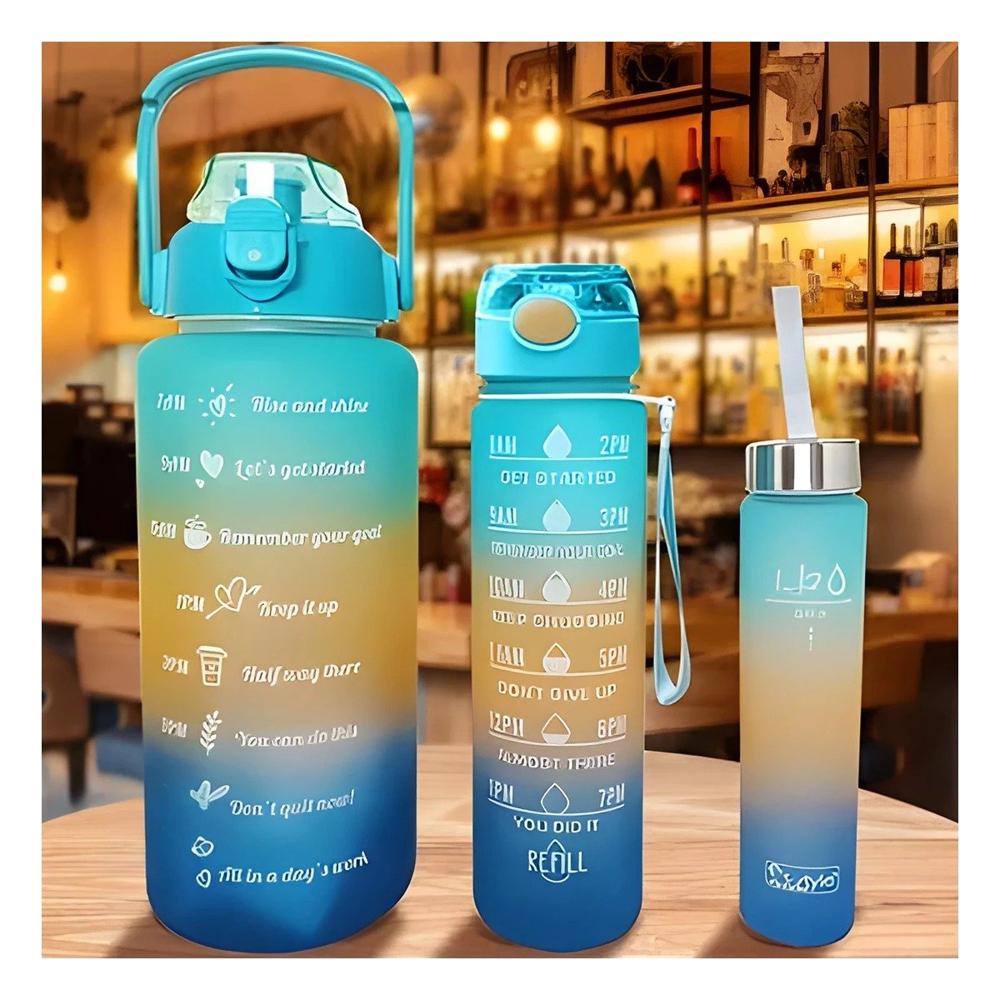 Botellas de Hidratacion Set de 3 Celeste con Tapa y Formato 2 L 1 L y 300 Ml YLigas Regalo