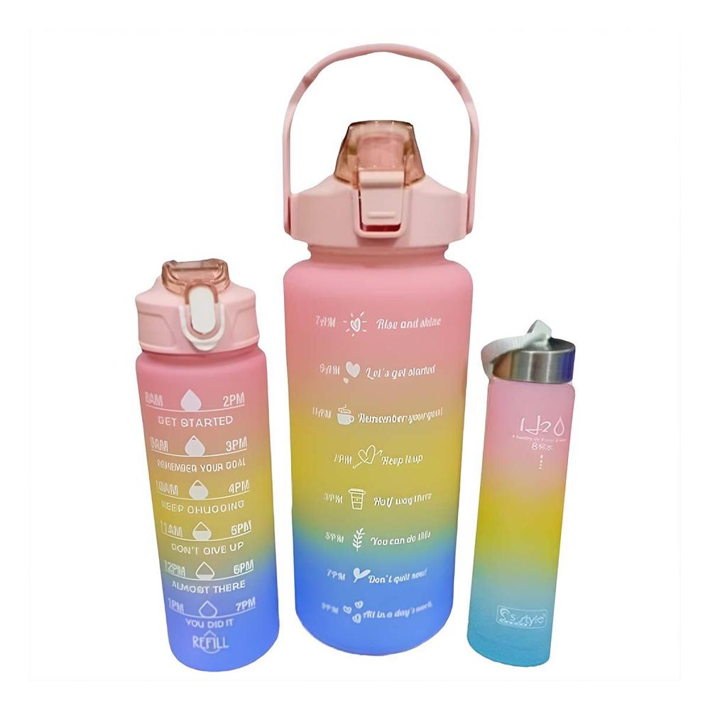Botellas de Hidratacion en Set de 3 en Rosado y Tapa de Plastico YPapel Regalo