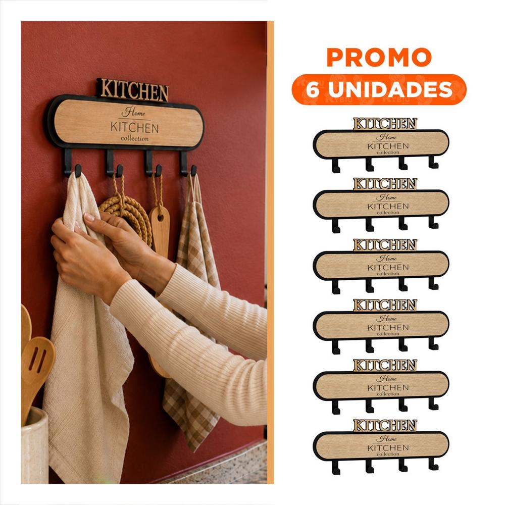 Pack6 Gancho con 4 Ganchos Kitchen Negro y Beige 39x13.5cm para Accesorios YRegalo Sticker