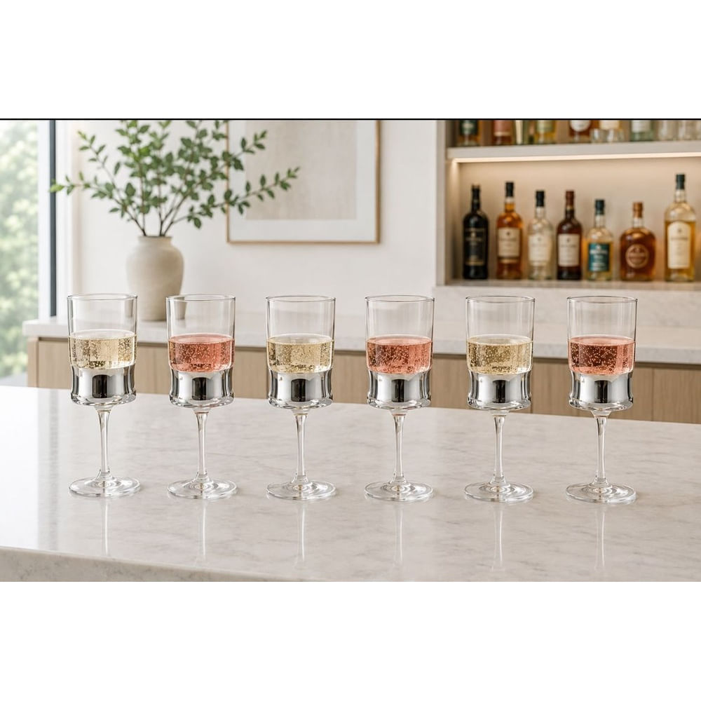 Juego de 6 Copas para Champaña de Cristal Borosilicato 20 cm