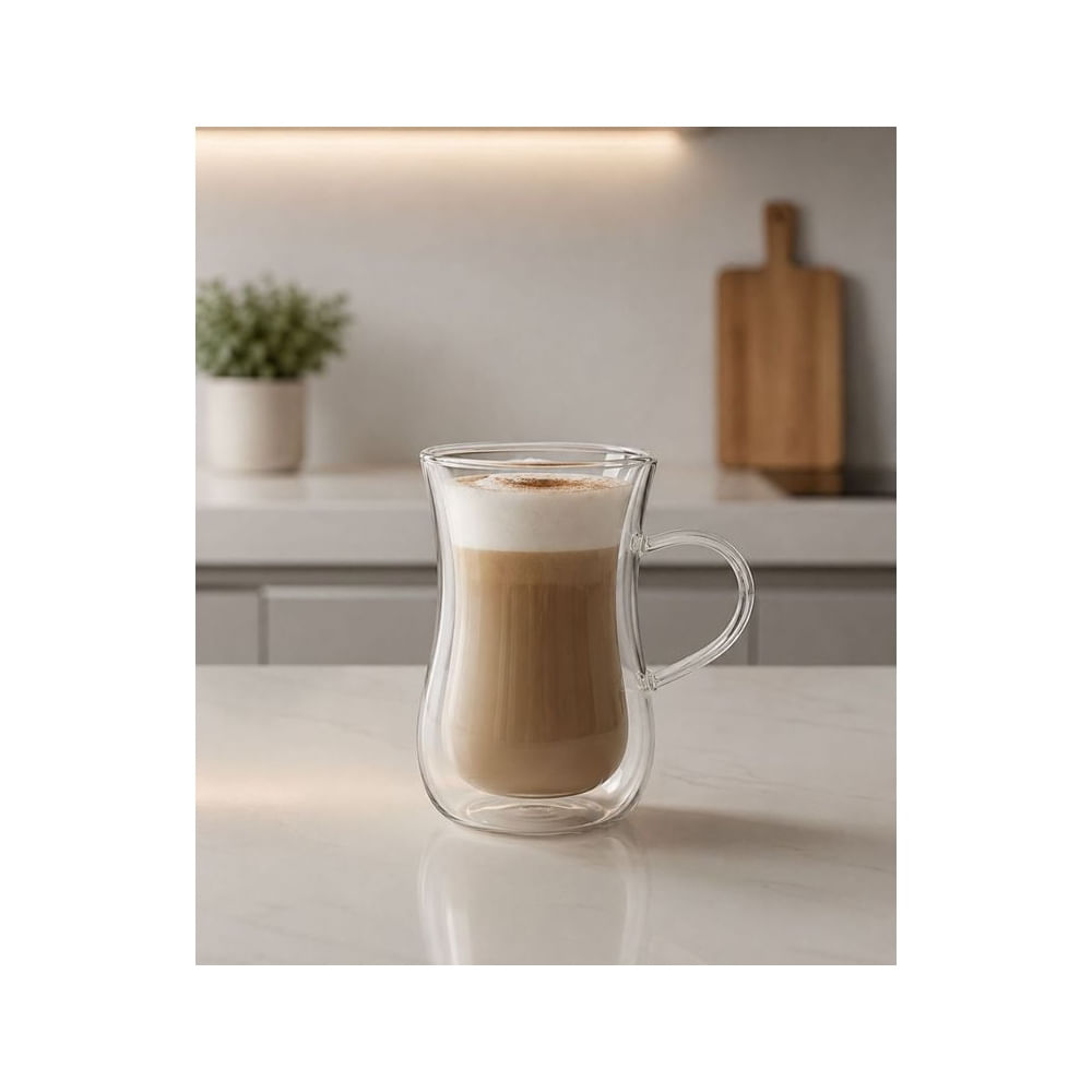 4 Taza Doble Fondo Vidrio Borosilicato 200ML