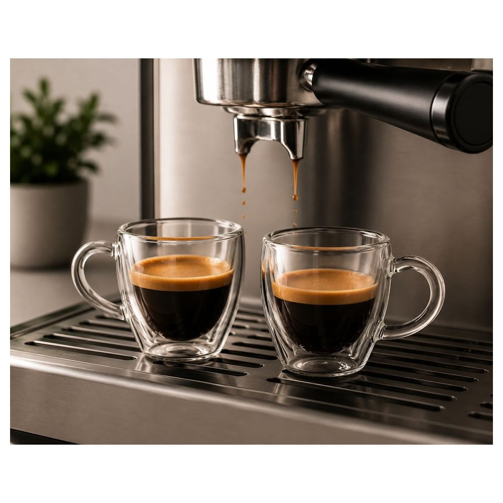 Sets 4 Tazas Espressos Doble Pared de Vidrio Borosilicato 70 ml
