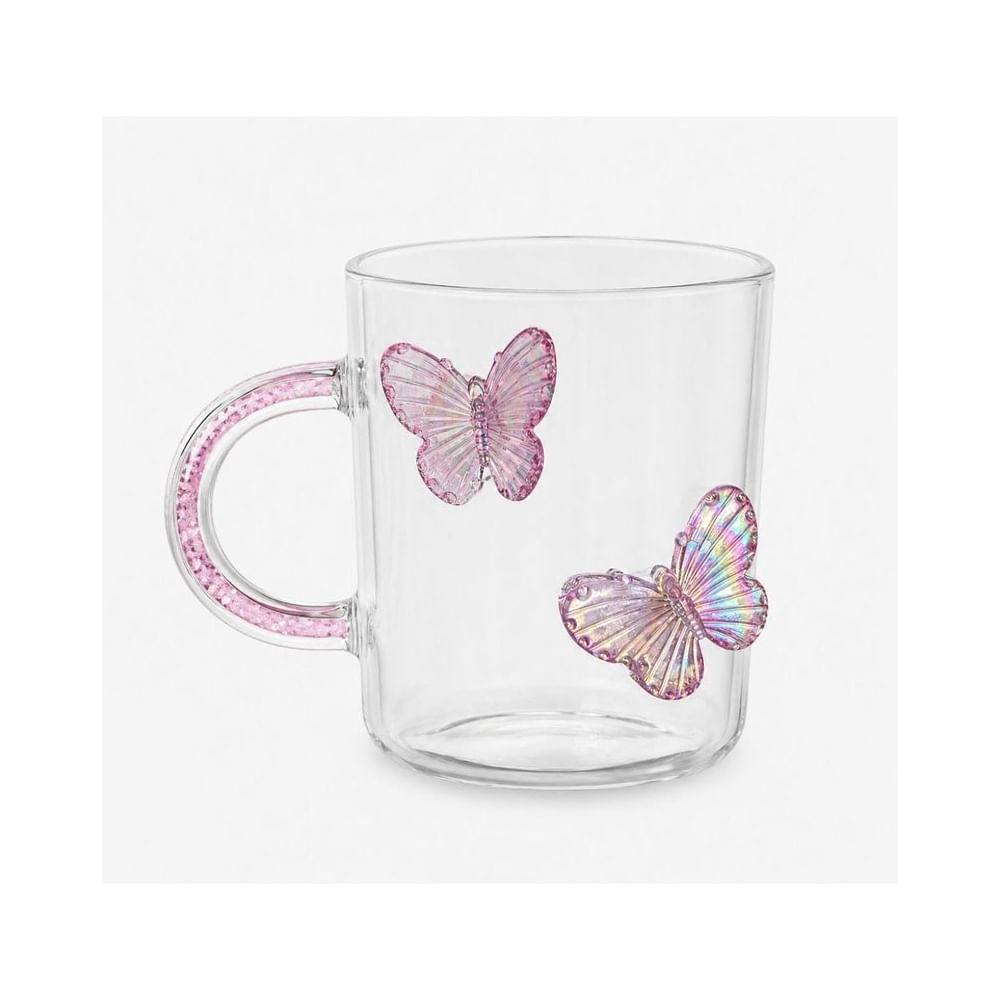 Set x 4 tazas de Vidrio Borosilicato diseño mariposa lila 3D 450ML