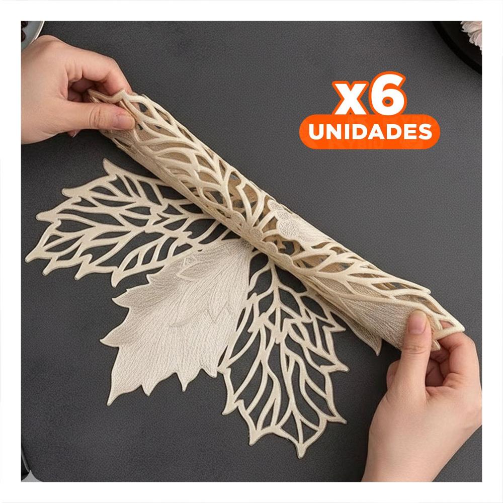 Pack6 Conjunto para Mesa 6 Individuales Flor de Pina Dorado 42x42 cm Navidad