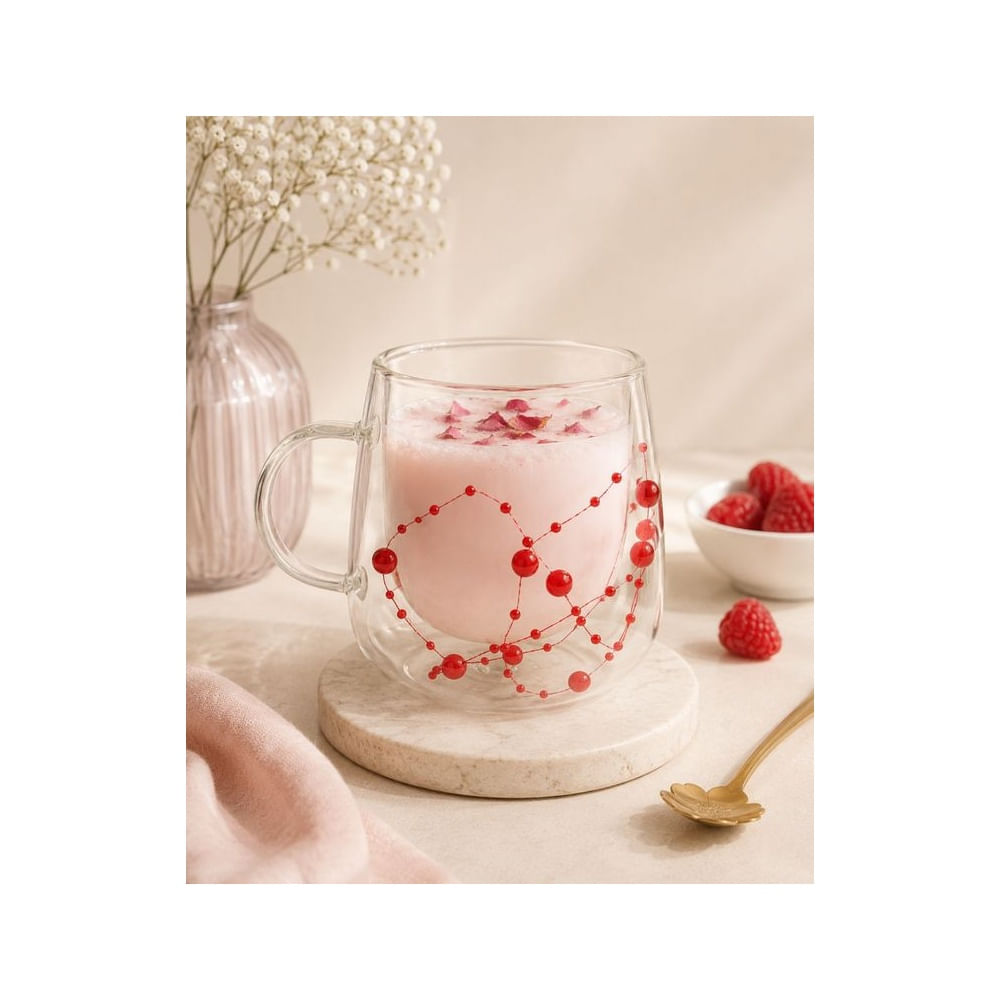 Taza Perlas Rojo doble fondo de Vidrio Borosilicato
