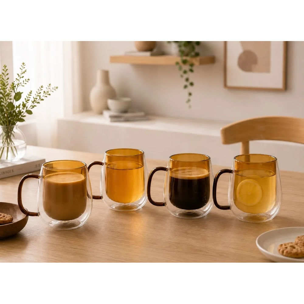 6 Tazas de Vidrio Borosilicato Doble Pared 350 ml para Café y Té