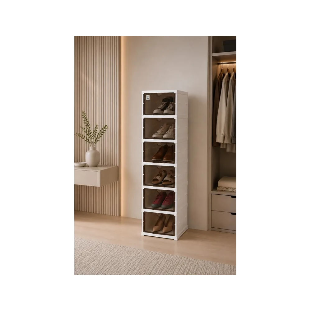 Zapatero Apilable 6 Niveles con Puertas Acrílicas Blanco