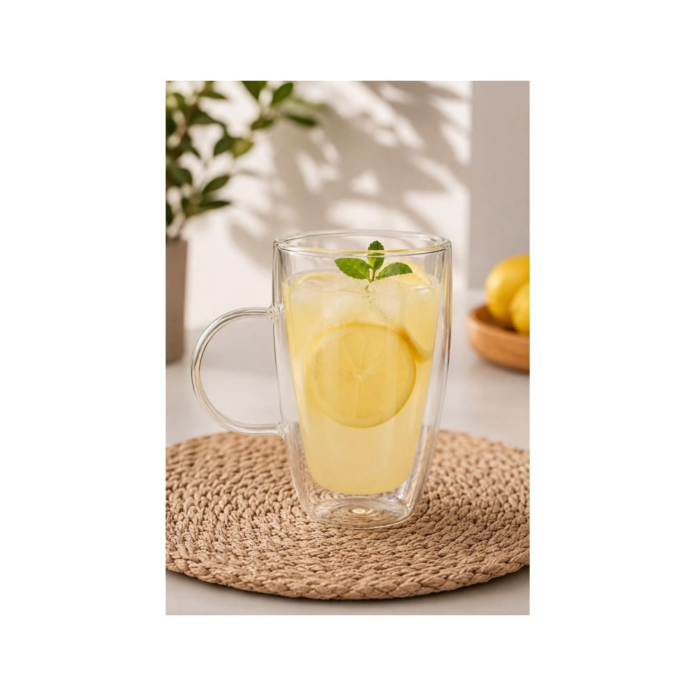 2 Tazas Doble Fondo de Vidrio Borosilicato 470 ml
