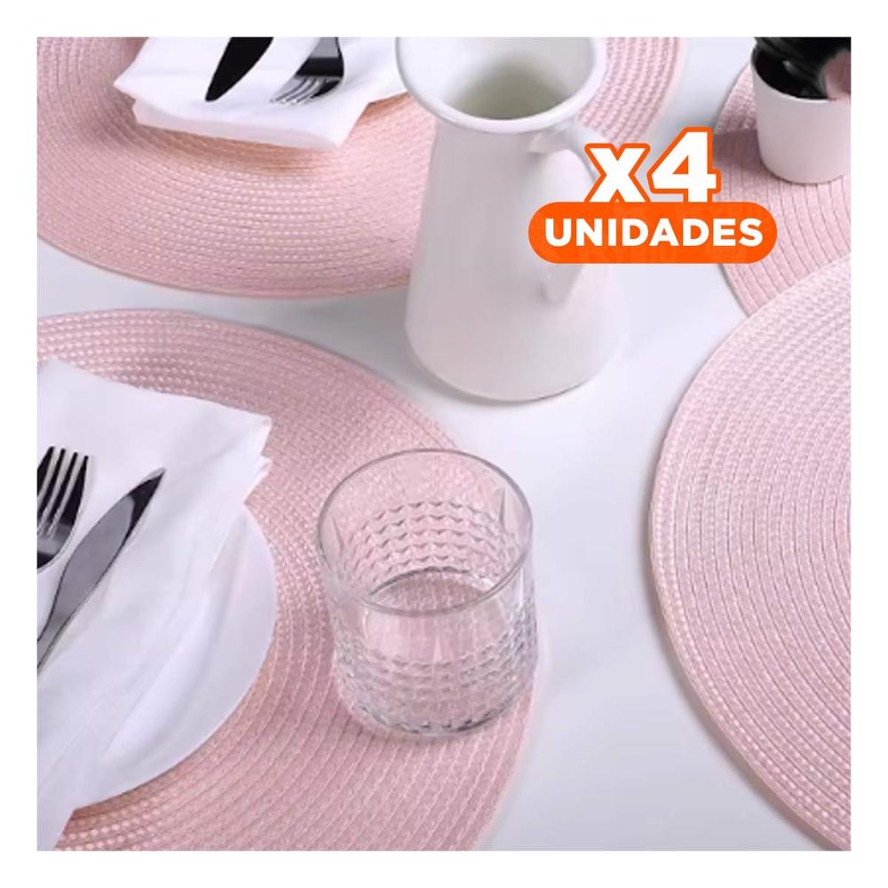 Pack4 Tapete Textil Circular Boho Rosado Estilo Boho Y Papel Regalo