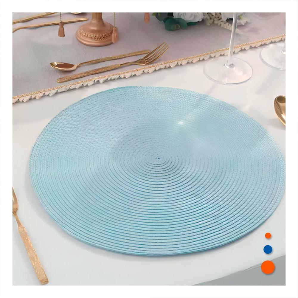 Individual de Comedor Circular Boho Celeste Claro Estilo Boho Y notas