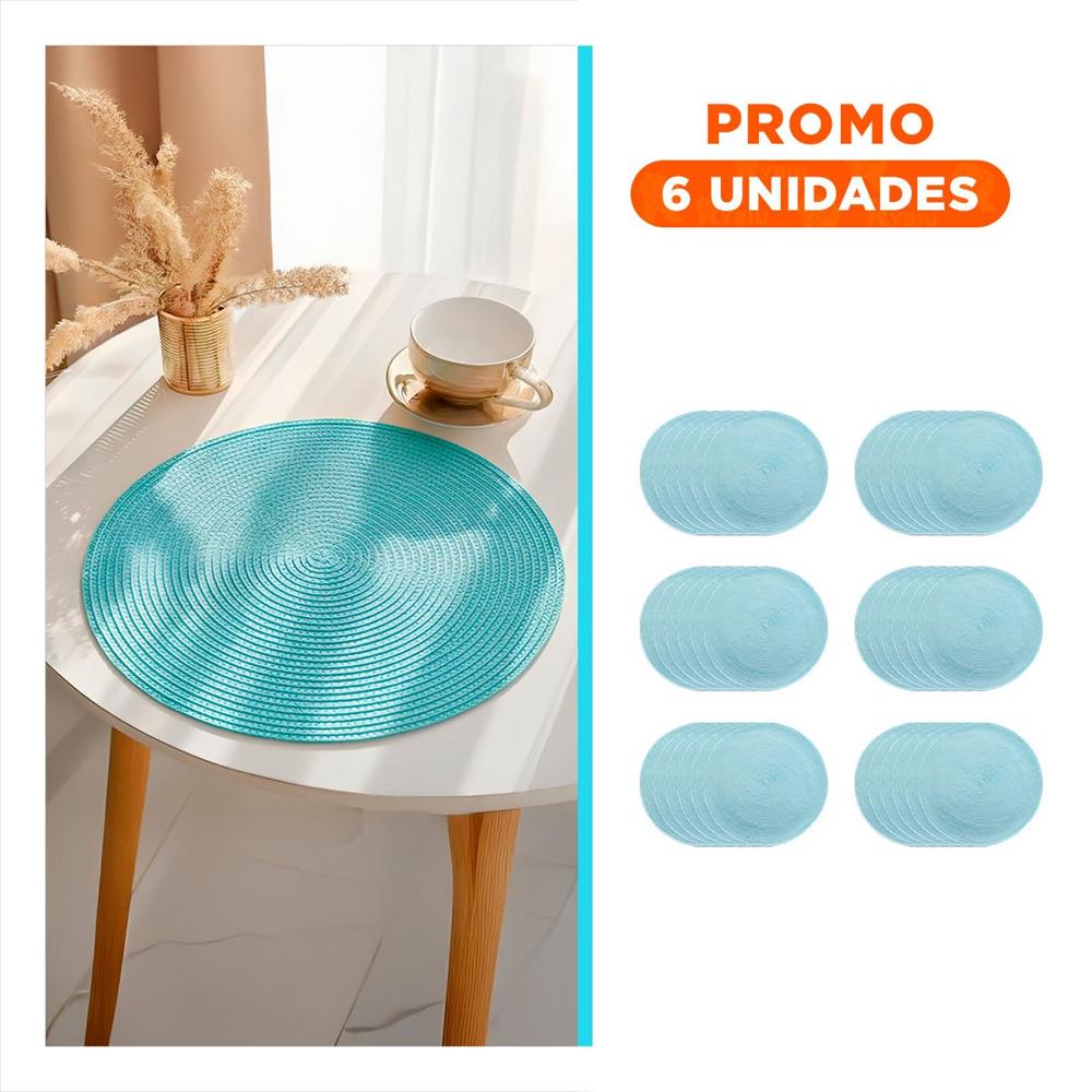 Pack6 Tapete de Mesa Circular Boho Celeste Claro para Comedor Y Regalo Sticker