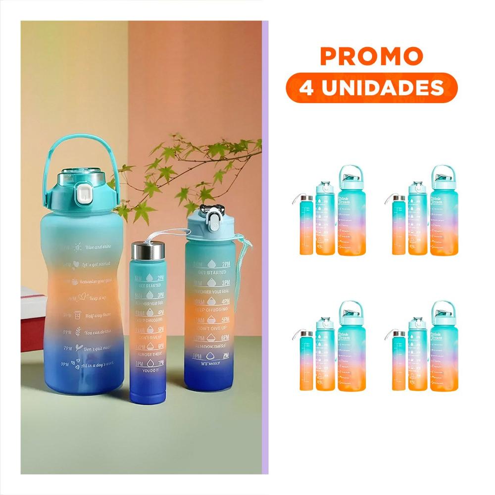 Pack4 Cantimploras con 2 L 1 L y 300 Ml en Celeste para Uso Diario Activo YRegalo Sticker