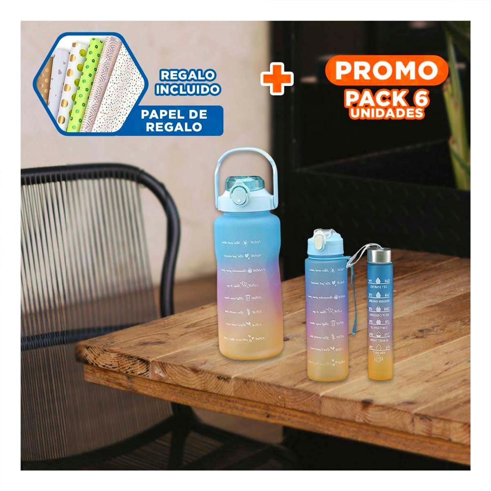 Pack6 Cantimploras Verde con Volumen 2 L 1 L y 300 Ml y Tapa Resistente YPapel Regalo