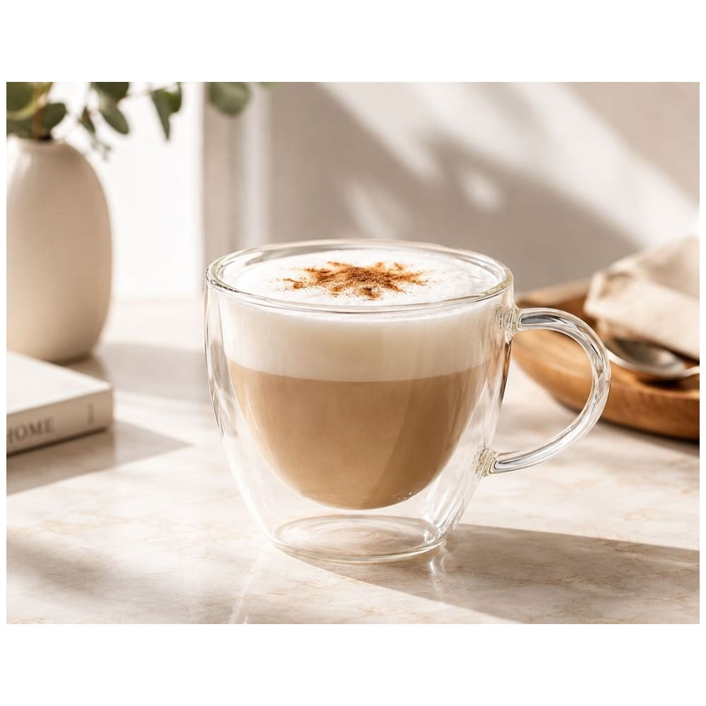 6 Tazas Premium de Vidrio Borosilicato 420 ml Doble Fondo Resistente al Calor