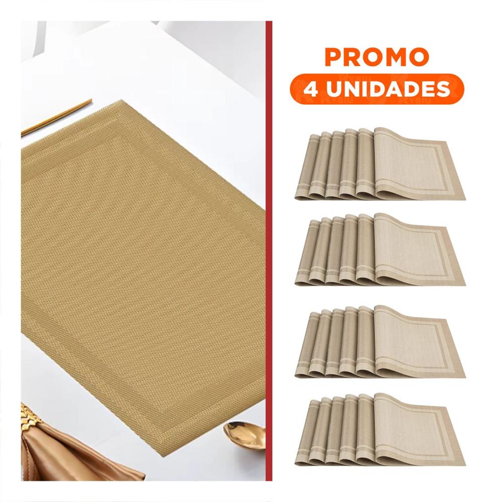 Pack4 Juego para Mesa Familiar 6 Individual Rectangular con Borde Rayas Dorado
