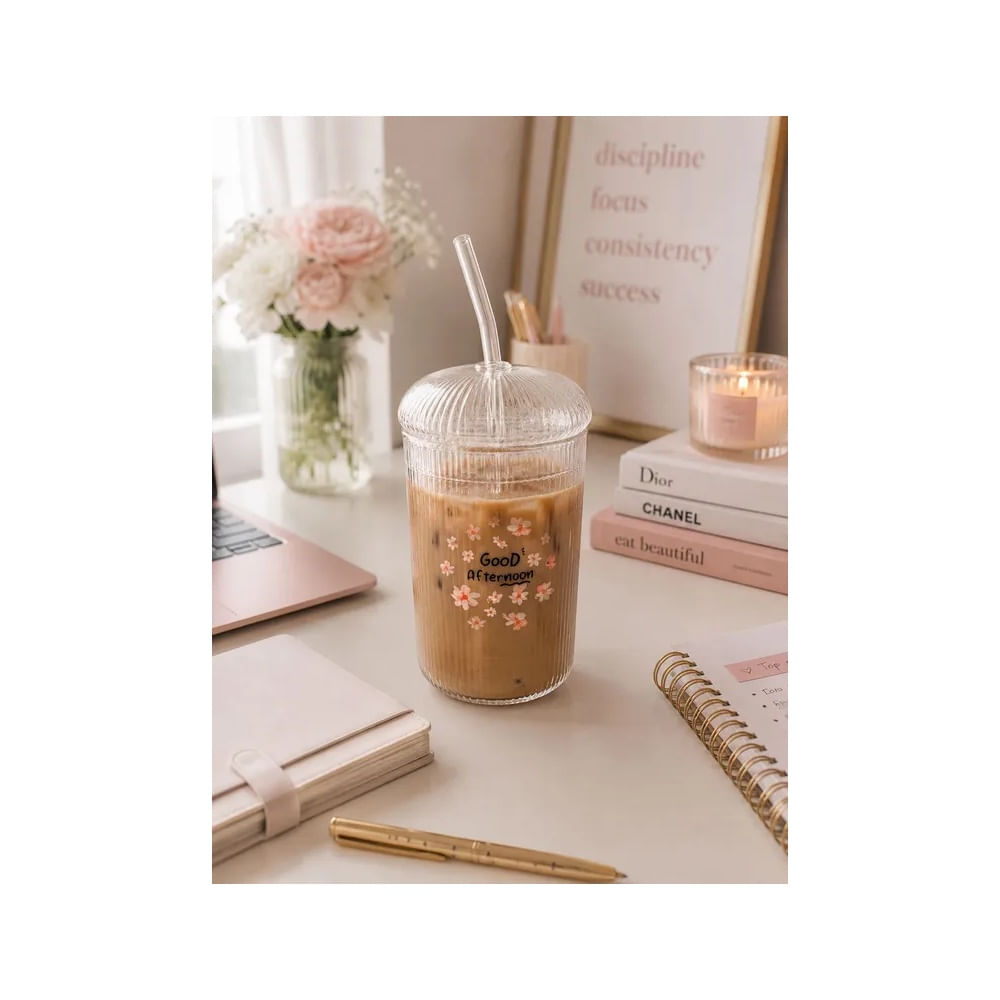 Set Vaso con Tapa y Sorbete de Vidrio Borosilicato 500 ml – Good Afternoon Transparente