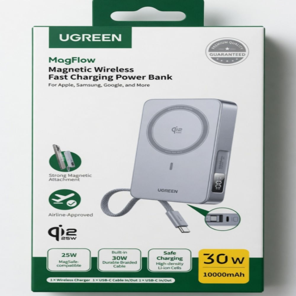Power Bank Ugreen Magflow 10000mah 30w Magnético Qi2 Magsafe PB773