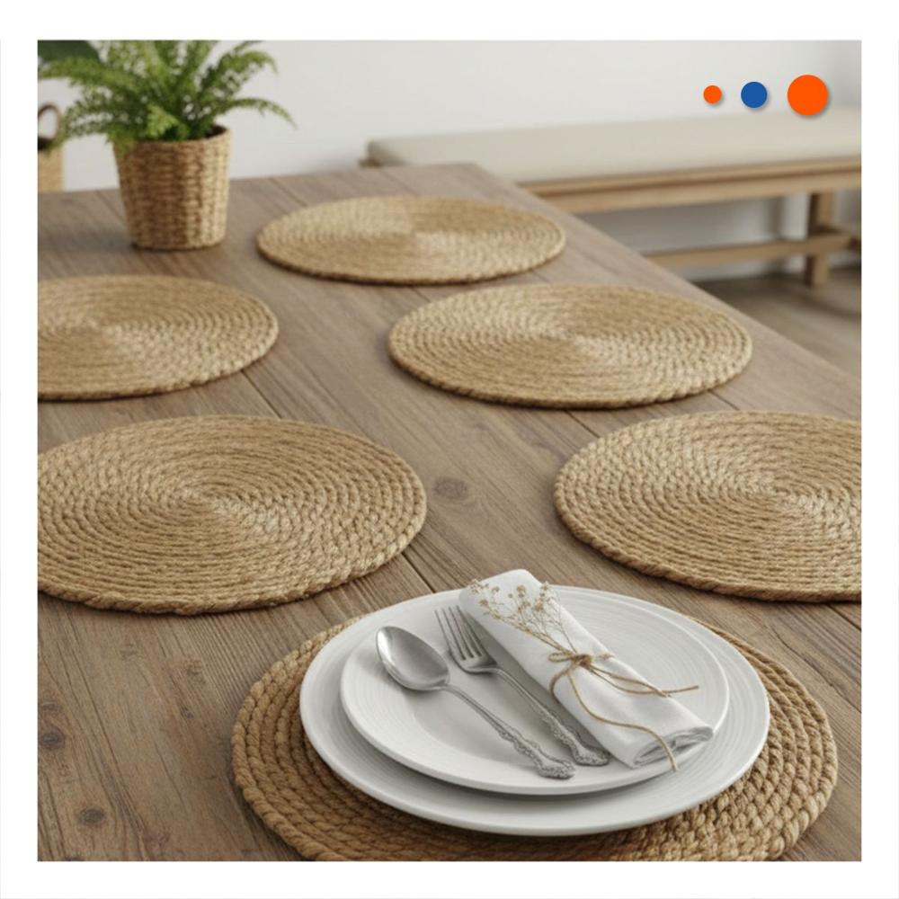 Conjunto 6 Platos Circulares Tejidos Caqui 38cm Decoracion Elegante en Casa Y Papel Regalo