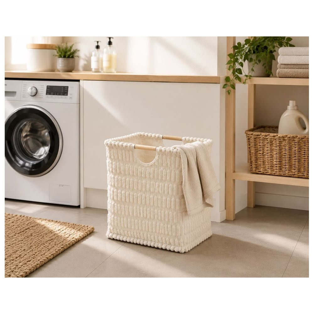 Cesta de Ropa Plegable con Asas de Madera