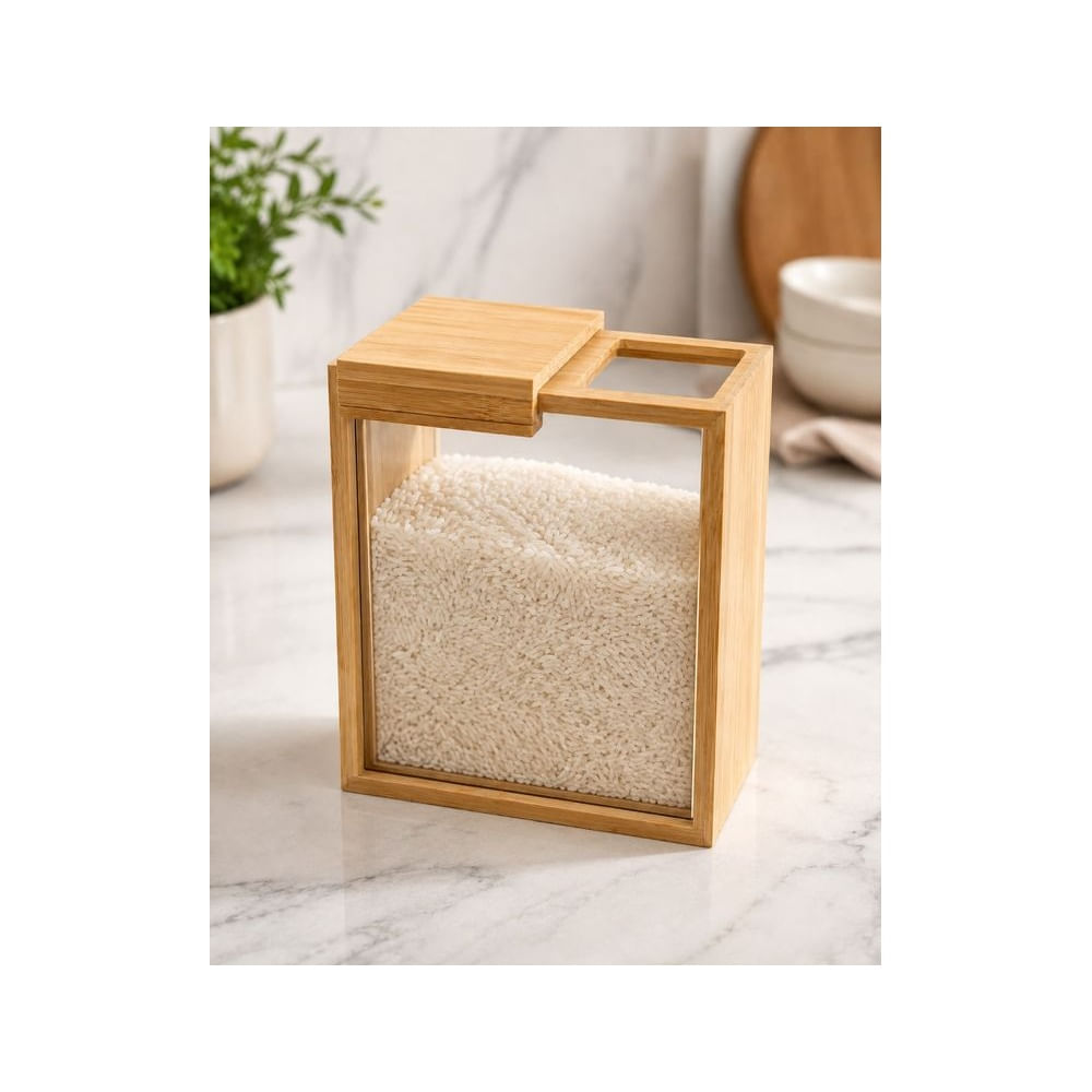Contenedor Organizador con Tapa Deslizante de Bambú y acrílico  2KG