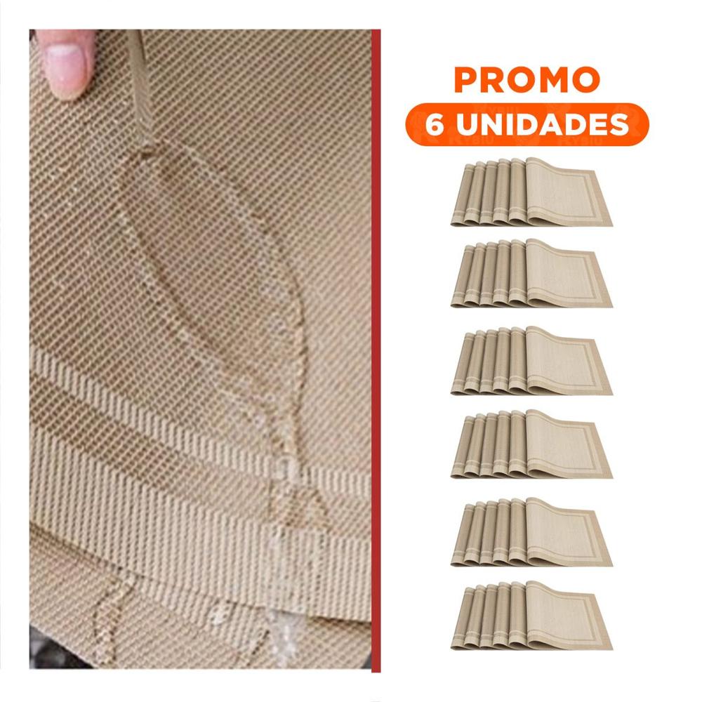 Pack6 Conjunto para Mesa Elegante 6 Individual Rectangular con Borde Rayas Y Regalo Sticker