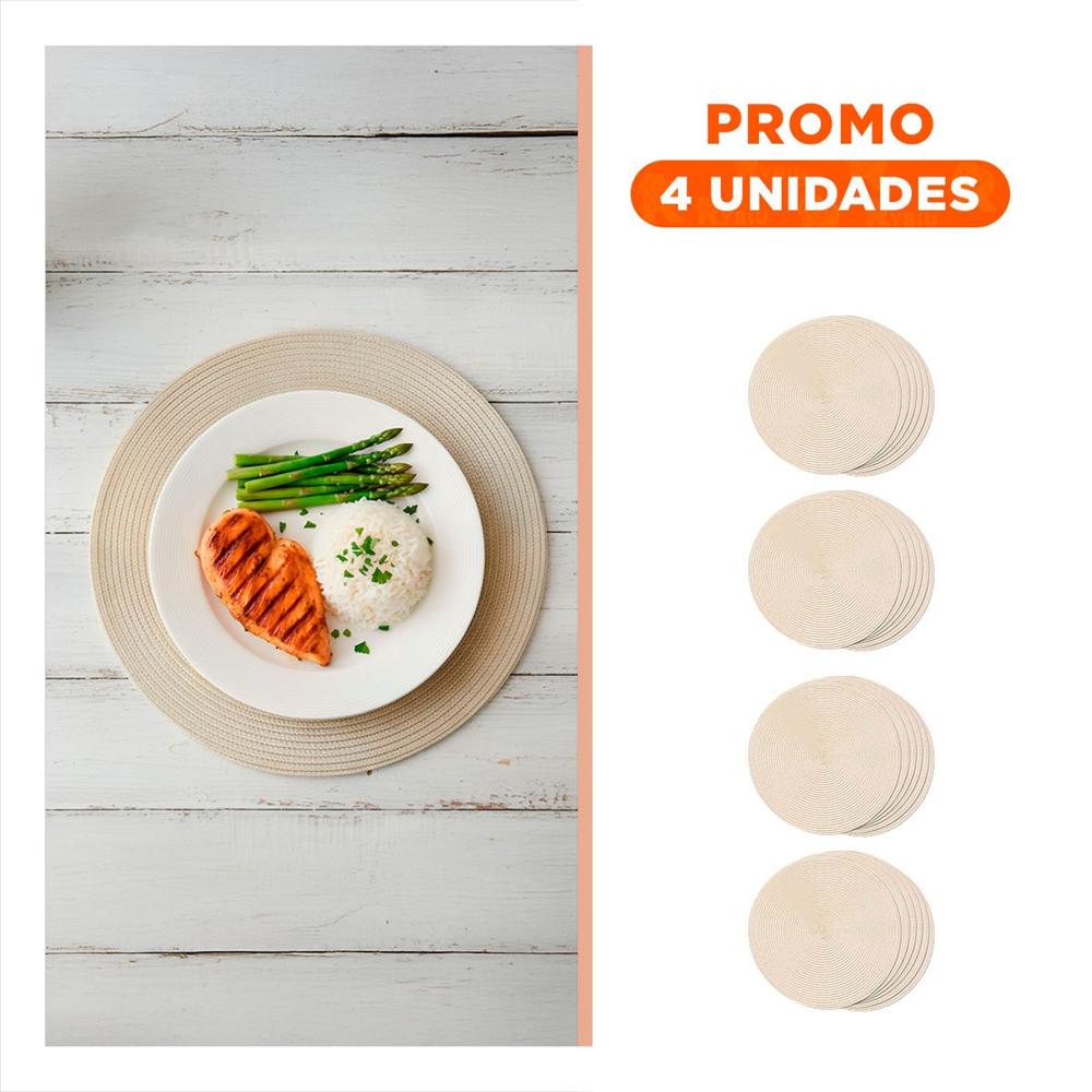 Pack4 Individual Textil Circular Boho Beige para Comedor