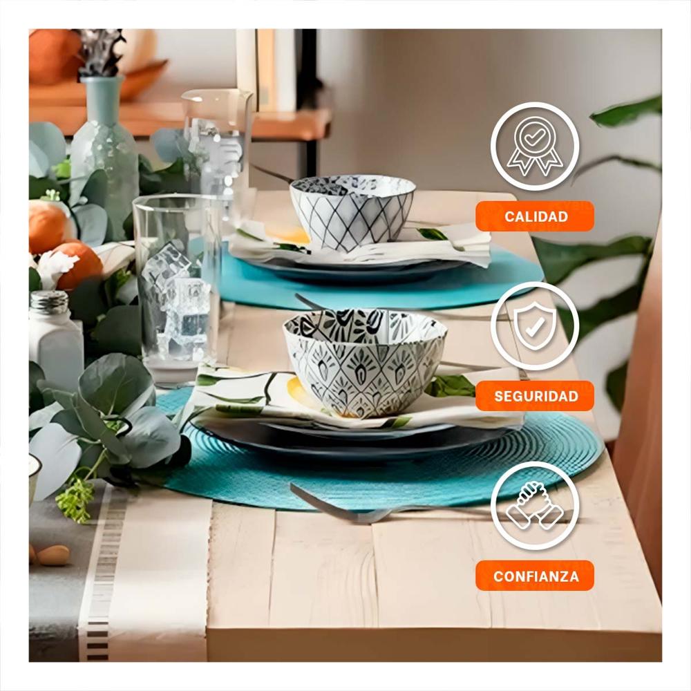 Individual Circular Boho Celeste Claro para Decoracion de Mesa