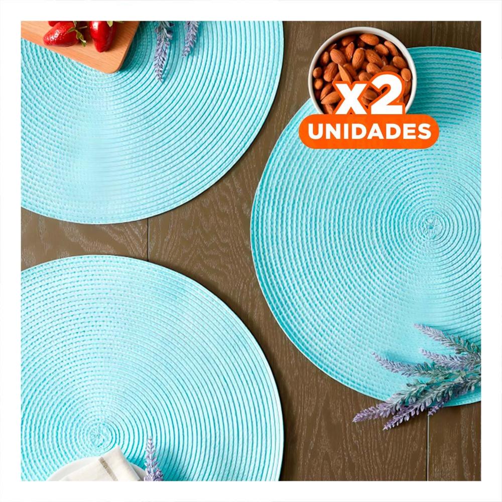Pack2 Mantel Individual Circular Boho Celeste Claro para Decoracion de Mesa Hogar