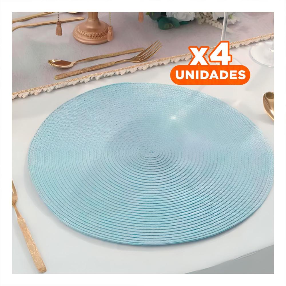 Pack4 Mantel Textil Circular Boho Celeste Claro para Decoracion Hogar Y Papel Regalo