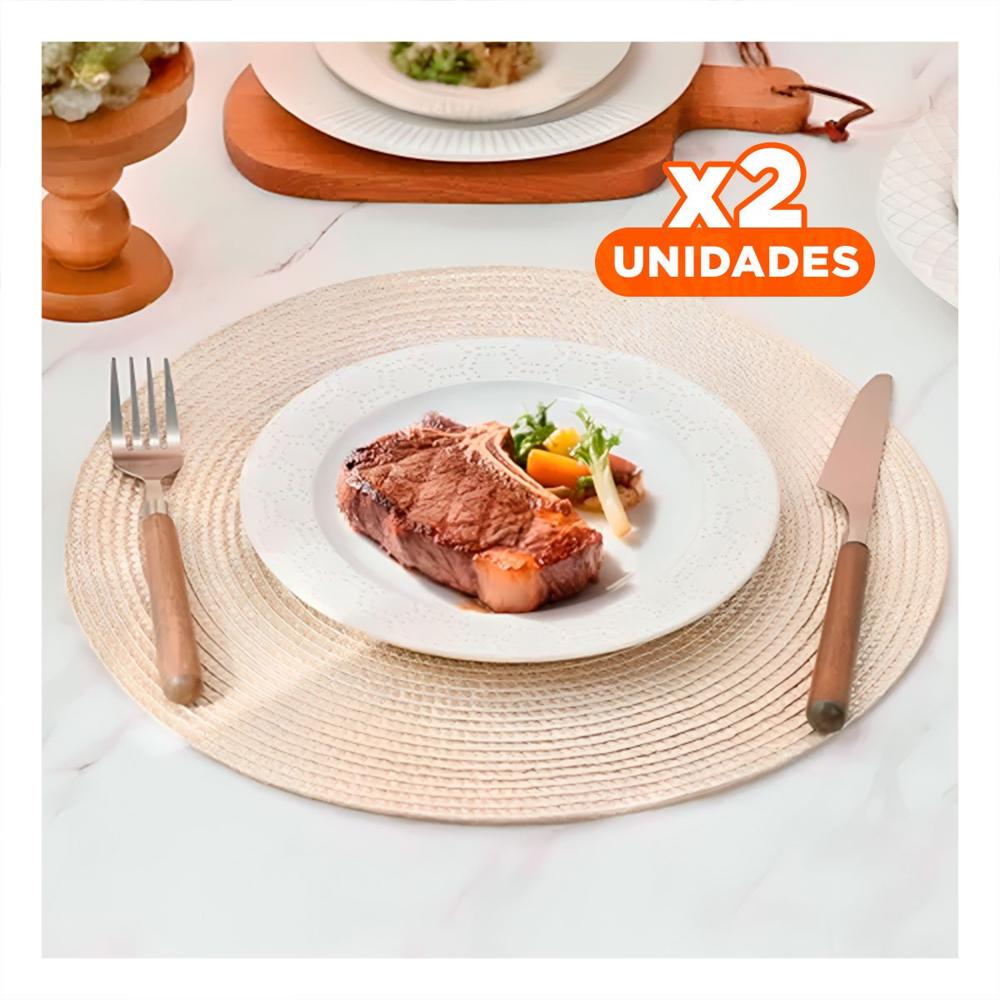 Pack2 Individual de Mesa Circular Boho Beige Estilo Natural Y Papel Regalo