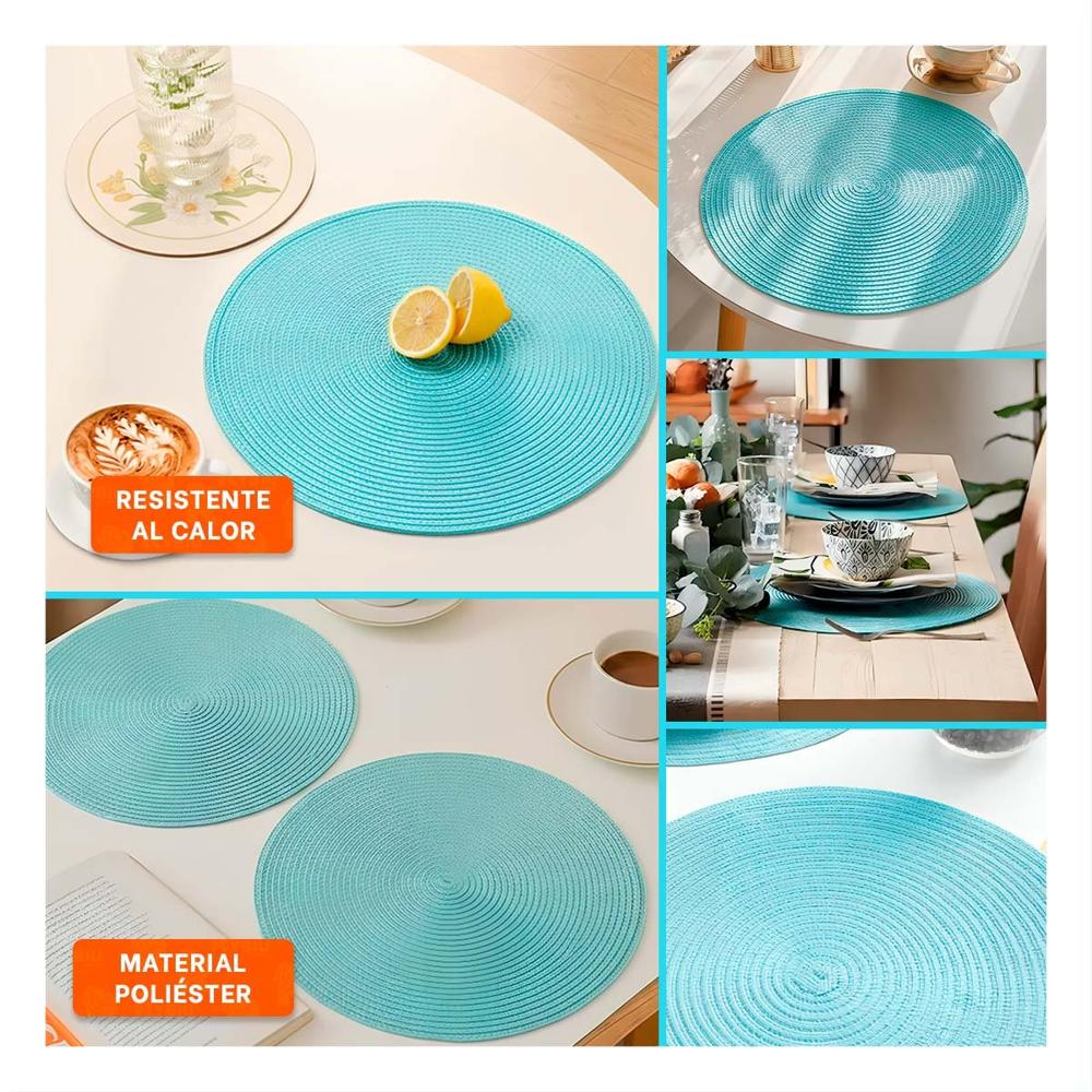 Individual Textil Circular Boho Celeste Claro para Comedor Y Ligas Regalo