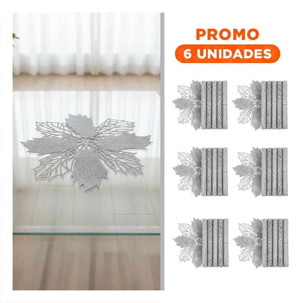 Pack6 Conjunto Hogar 6 Individuales Flor de Pina Plateado 42x42 cm Decoracion Y Regalo Sticker