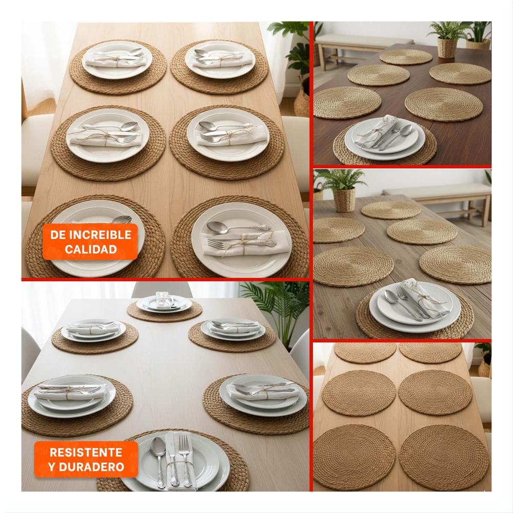 Juego 6 Platos Individuales Tejidos Caqui 38cm Modernos y Practicos para Cocina Y Ligas Regalo