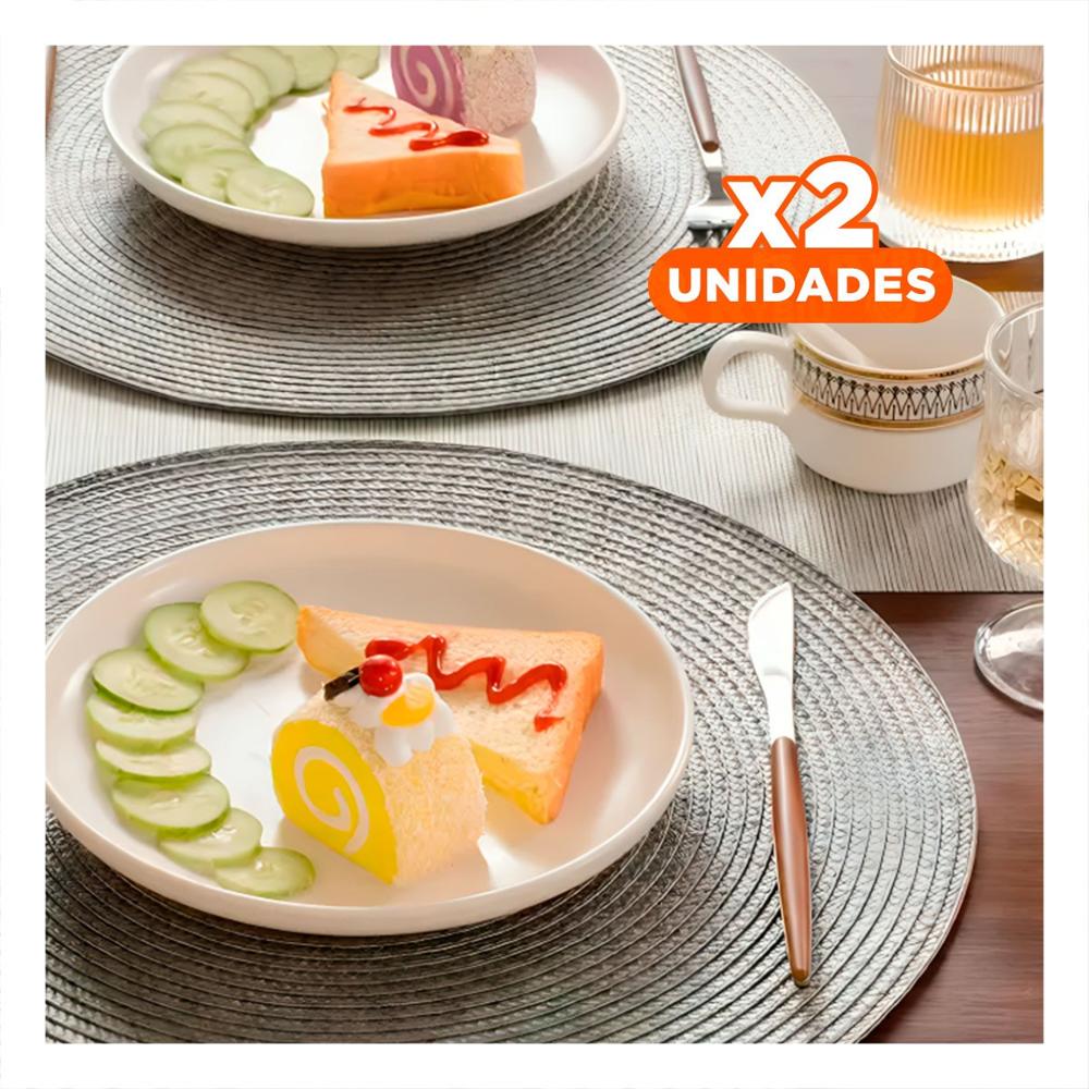 Pack2 Mantel Individual Circular Boho Plomo para Decoracion de Mesa Hogar