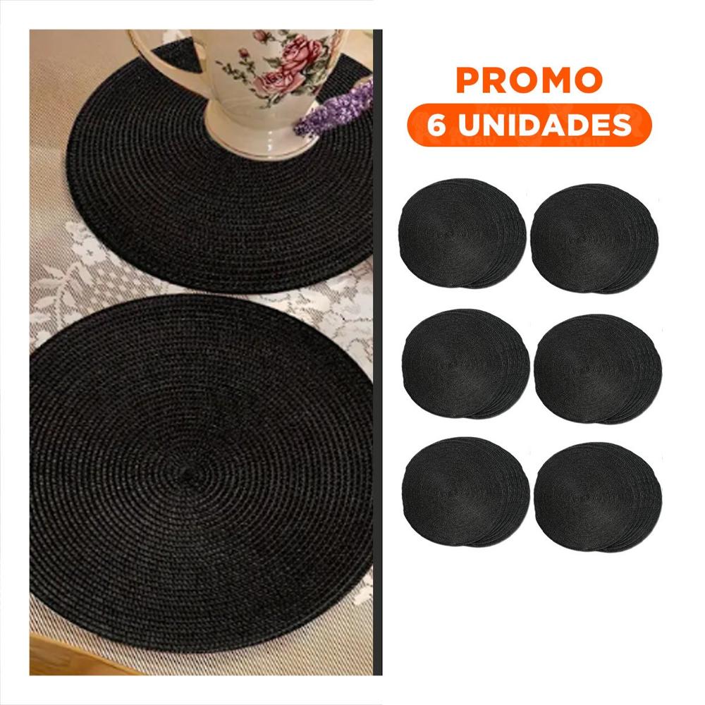 Pack6 Mantel de Mesa Circular Boho Negro Estilo Natural Y Regalo Sticker