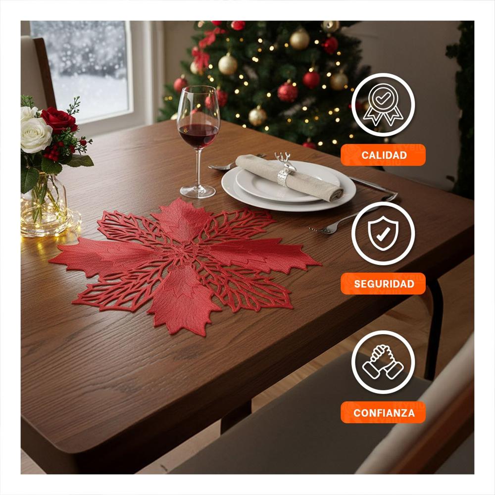 Set de 6 Individuales Flor de Pina Rojo 42x42 cm para Decoracion de Mesa