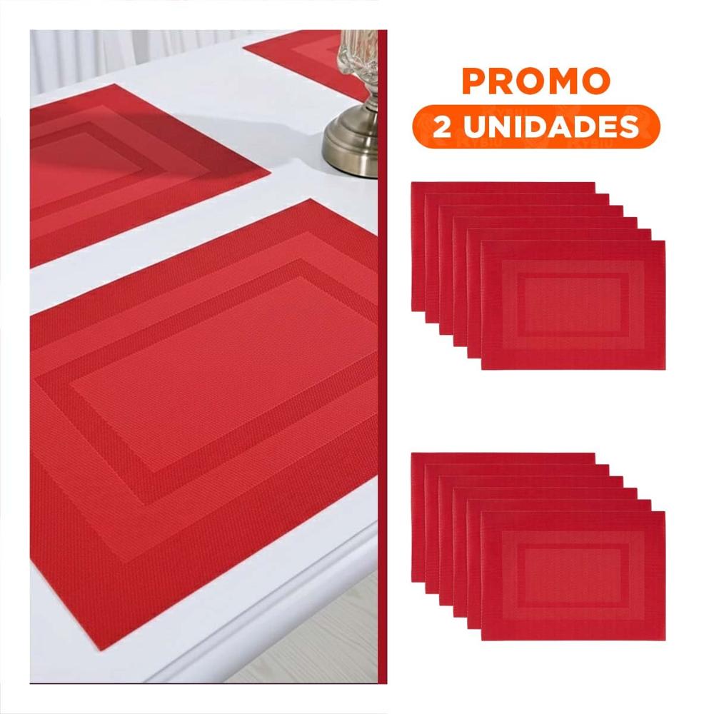Pack2 Juego Decorativo de Mesa 6 Individual Rectangular con Borde Rayas Guinda Y Regalo Sticker