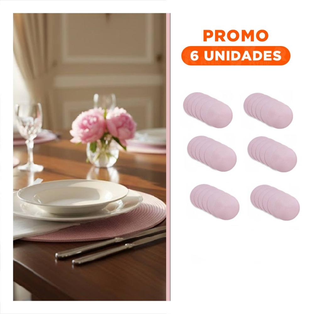 Pack6 Mantel de Mesa Circular Boho Rosado Estilo Natural Y Regalo Sticker