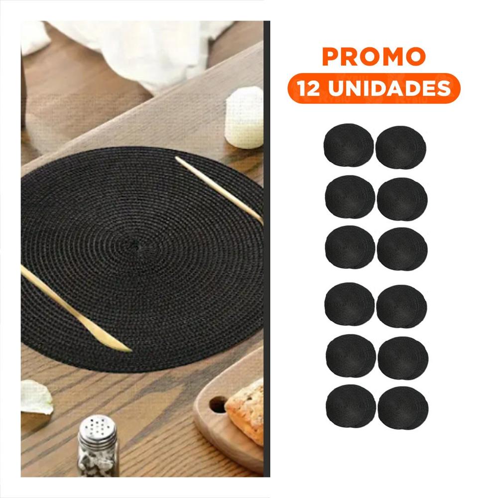 Pack12 Mantel Textil Circular Boho Negro para Decoración Hogar