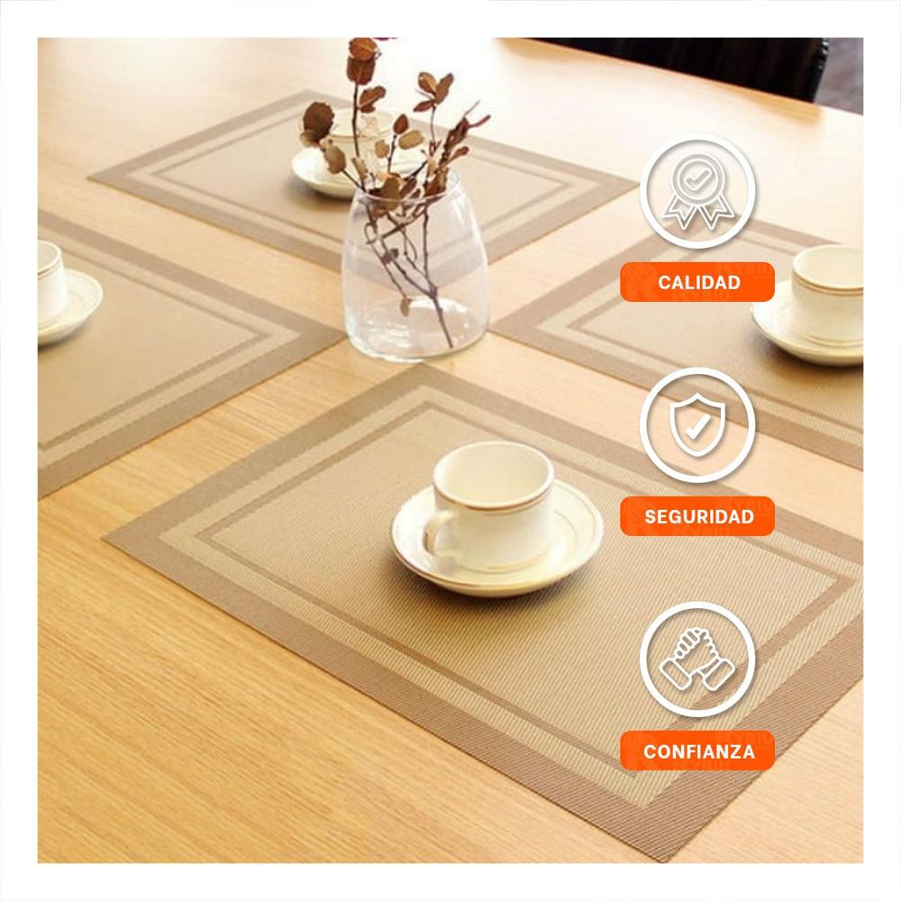 Set 6 Individual Rectangular con Borde Rayas Dorado para Mesa de Comedor Hogar