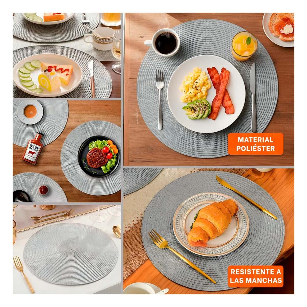 Individual Textil Circular Boho Plomo para Comedor Y Ligas Regalo