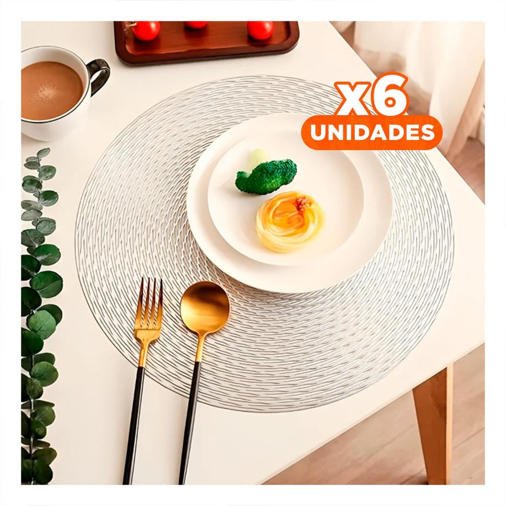 Pack6 Tapete Individual Circular Boho Plomo para Hogar
