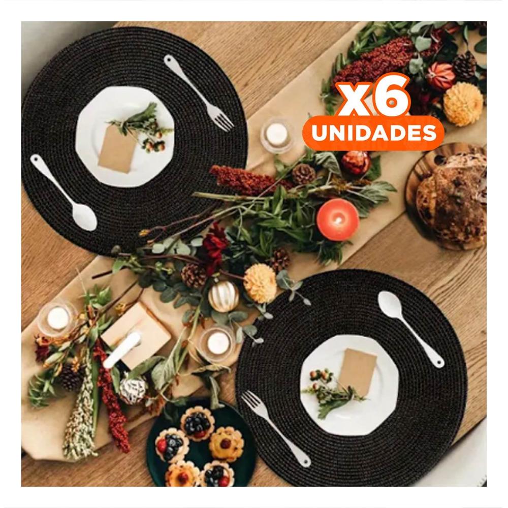 Pack6 Mantel Circular Estilo Boho Negro para Mesa de Comedor