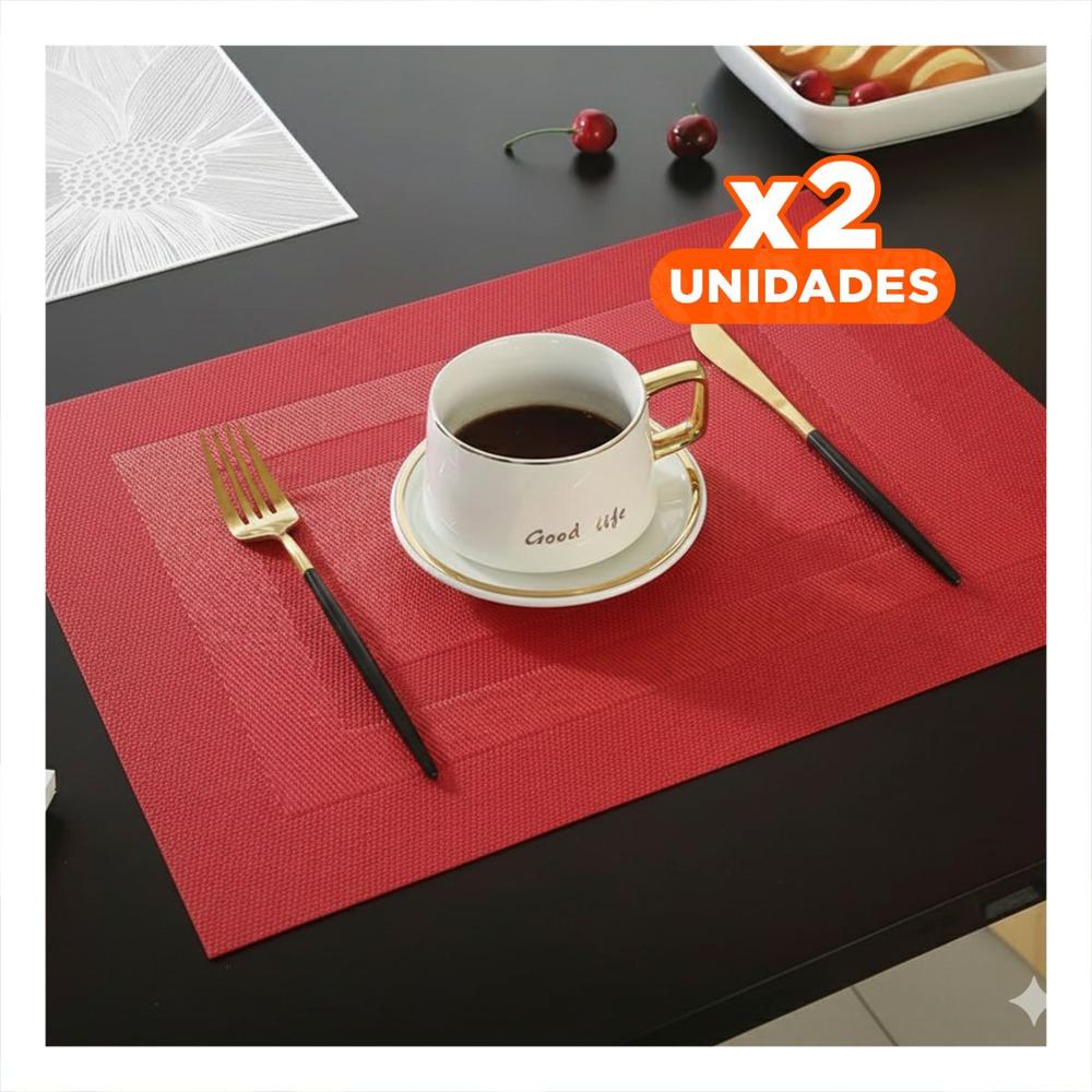 Pack2 Juego Individual Rectangular 6 Piezas con Borde Rayas Guinda para Comedor Y Papel Regalo