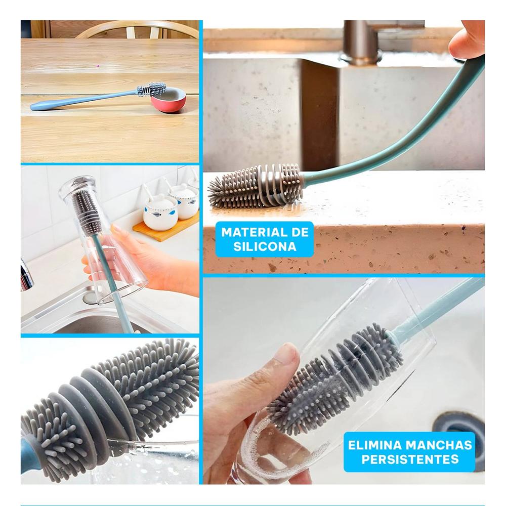 Cepillo de Silicono para Limpiar Botellas Celeste para la Utilidad de los Hijos Y Ligas Regalo