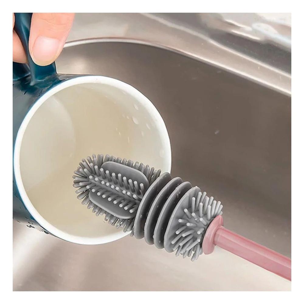 Cepillo de Silicono para Limpiar Botellas Rosado para el Orden en Vivienda Linda