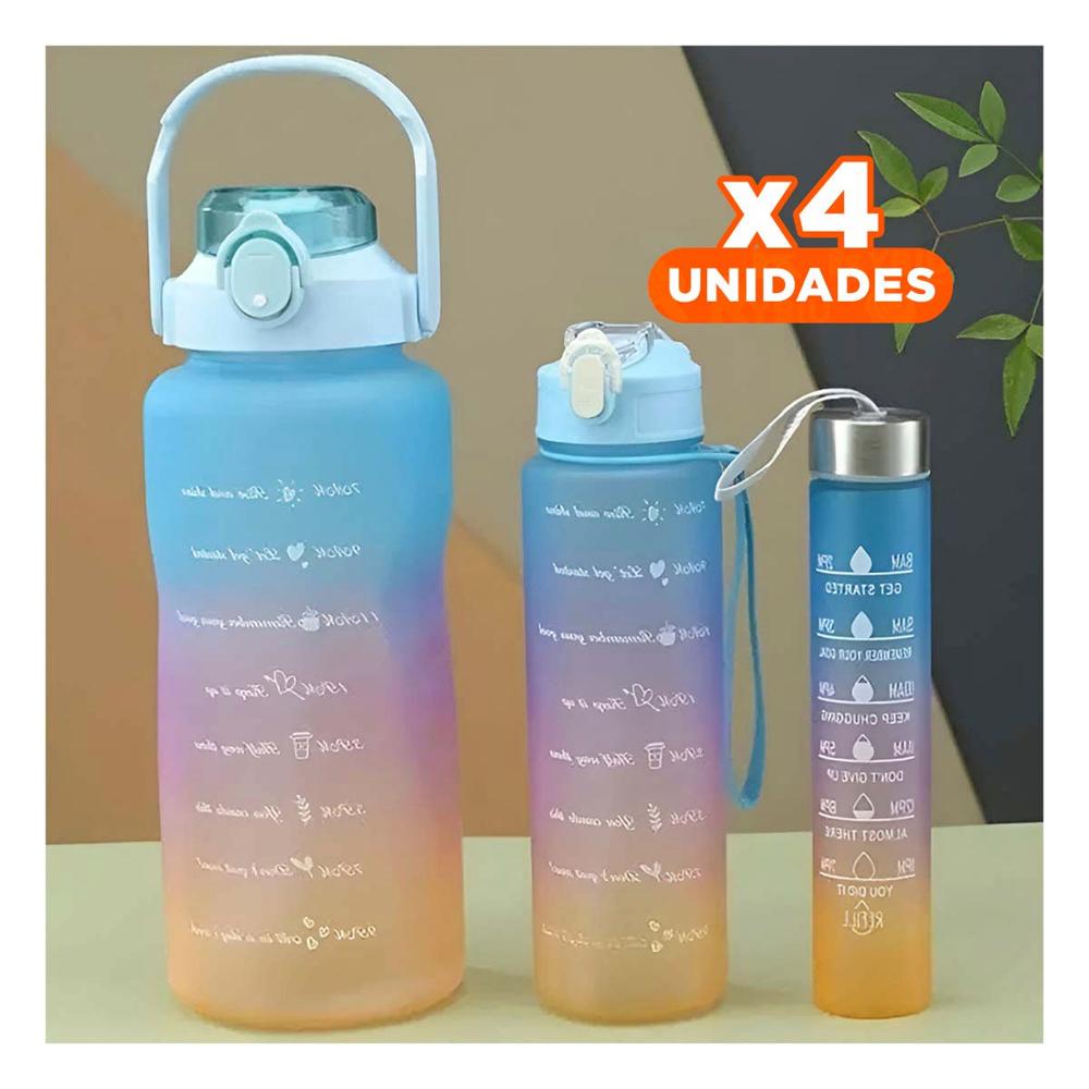 Pack4 Tomatodos en Presentacion de 3 Unidades Verde Agua 2 L 1 L y 300 Ml con Tapa