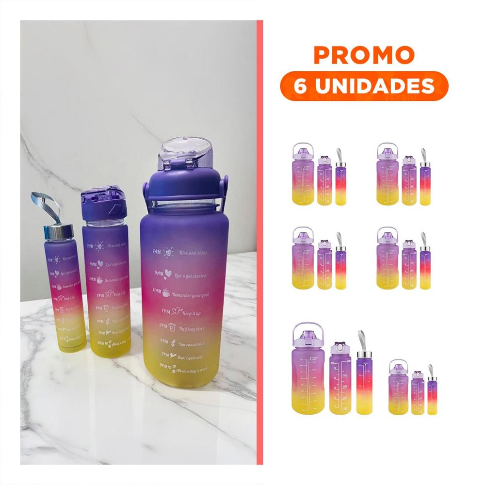 Pack6 Cantimploras en Morado con Capacidad 2 L 1 L y 300 Ml en Set de 3