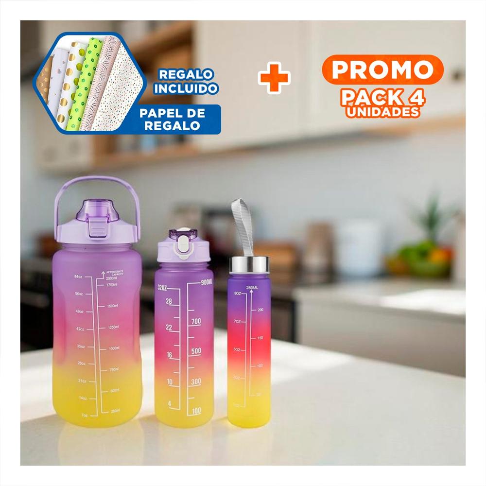 Pack4 Tomatodos en Morado Set de 3 con Volumen 2 L 1 L y 300 Ml y Tapa Firme YPapel Regalo